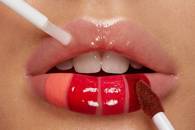 Nude, pink, and red lipstick